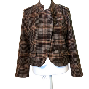 Hollister Medium plaid suit jacket metal buttons lined winter Fall careers